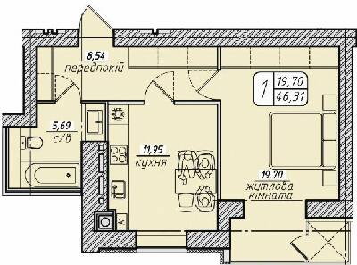 1-комнатная 46.31 м² в ЖК Западный от 17 000 грн/м², Винница