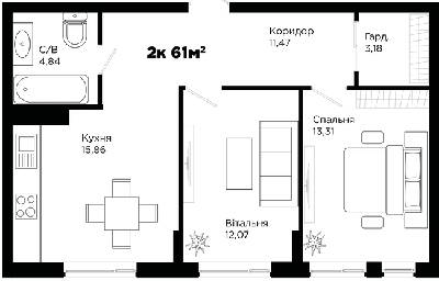2-комнатная 61 м² в ЖК Chocolate от 15 500 грн/м², Ивано-Франковск