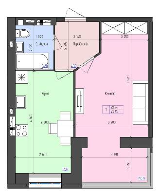1-кімнатна 43.63 м² в ЖК Атлант від 14 300 грн/м², Луцьк