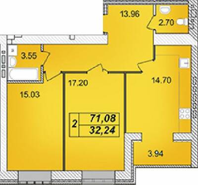 2-комнатная 71.08 м² в ЖК Avila от 16 000 грн/м², Житомир