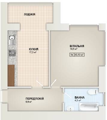 1-кімнатна 43.1 м² в ЖК Містечко Козацьке від 13 800 грн/м², Івано-Франківськ