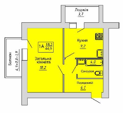 1-комнатная 44.6 м² в ЖК Киевский от 15 700 грн/м², Сумы