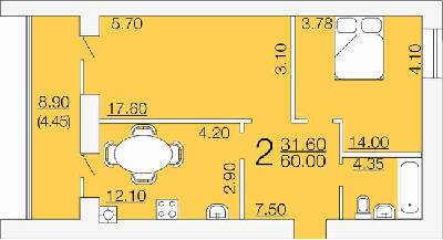 2-комнатная 60 м² в ЖК Апельсин от 19 200 грн/м², Николаев