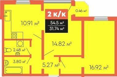 2-кімнатна 54.5 м² в Мкрн Цивільний посад від 12 400 грн/м², Миколаїв