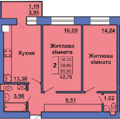2-комнатная 62.8 м² в ЖК на ул. Великотырновская, 4А от 24 000 грн/м², Полтава