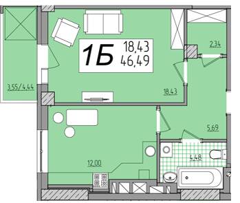 1-кімнатна 46.49 м² в ЖК Олімп від 18 200 грн/м², Рівне