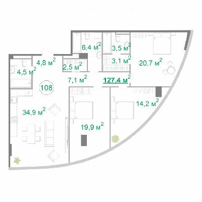 3-комнатная 124.8 м² в МФК Intergal City от 77 000 грн/м², Киев