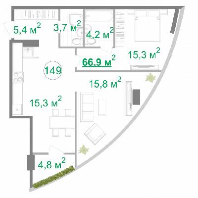 1-комнатная 66.9 м² в МФК Intergal City от 84 012 грн/м², Киев