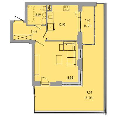 1-кімнатна 52 м² в ЖК Централ Хол від 26 000 грн/м², Тернопіль