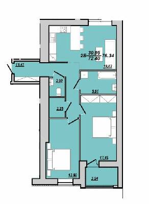 2-кімнатна 76.34 м² в ЖК Рідний Дім від 12 500 грн/м², Тернопіль