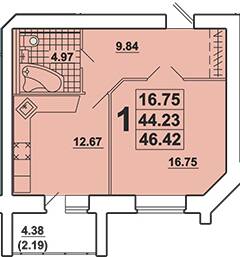 1-комнатная 46.42 м² в ЖК Галичина от 19 500 грн/м², Тернополь