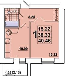 1-комнатная 40.46 м² в ЖК Галичина от 18 200 грн/м², Тернополь