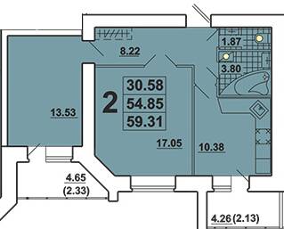 2-комнатная 59.31 м² в ЖК Галичина от 18 000 грн/м², Тернополь