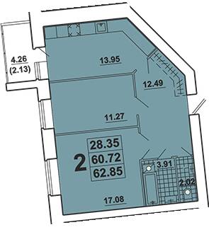 2-комнатная 62.85 м² в ЖК Галичина от 18 000 грн/м², Тернополь