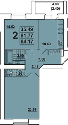 2-комнатная 64.17 м² в ЖК Галичина от 20 000 грн/м², Тернополь