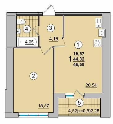 1-комнатная 46.58 м² в ЖК на Масанах от 12 900 грн/м², Чернигов