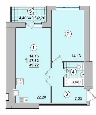 1-комнатная 49.72 м² в ЖК на Масанах от 12 900 грн/м², Чернигов