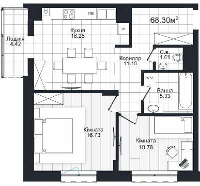 2-комнатная 68.3 м² в ЖК Compass от 26 950 грн/м², Черновцы