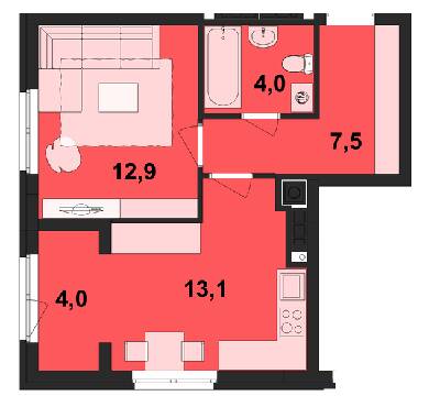 1-комнатная 41.5 м² в ЖК Киевский от 19 450 грн/м², Черновцы