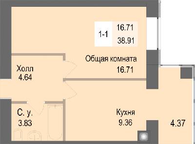 1-комнатная 38.91 м² в ЖК Софиевская сфера от 21 000 грн/м², с. Софиевская Борщаговка