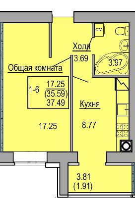 1-комнатная 37.49 м² в ЖК Софиевская сфера от 30 500 грн/м², с. Софиевская Борщаговка
