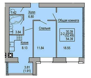 2-комнатная 54.39 м² в ЖК Софиевская сфера от 30 500 грн/м², с. Софиевская Борщаговка