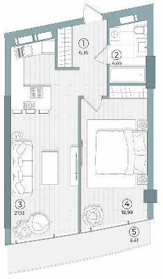 1-комнатная 61.38 м² в ЖК Delrey от 48 000 грн/м², Киев
