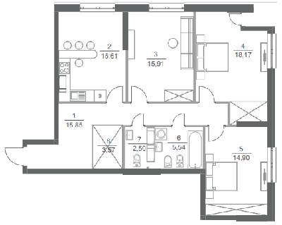 3-кімнатна 92.1 м² в ЖК Greenville Park від 49 550 грн/м², Київ