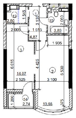 1-комнатная 46.36 м² в МФК Курнатовского от 30 591 грн/м², Киев