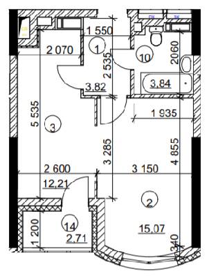 1-комнатная 36.21 м² в МФК Курнатовского от 30 607 грн/м², Киев