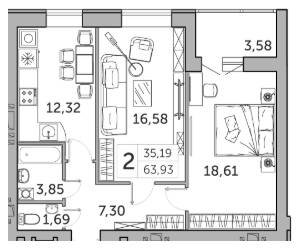 2-комнатная 63.93 м² в ЖК Супернова от 18 100 грн/м², Луцк