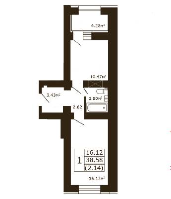 1-кімнатна 38.58 м² в ЖК Чайка від 18 750 грн/м², с. Чайки