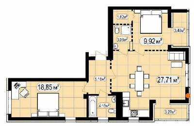 2-кімнатна 77.45 м² в ЖК 7'я від 24 000 грн/м², с. Щасливе