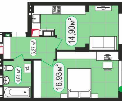 1-кімнатна 41.74 м² в ЖК 7'я від 28 000 грн/м², с. Щасливе