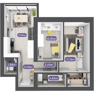 2-кімнатна 57.36 м² в ЖК Desna Park Residence від 18 050 грн/м², с. Зазим`я