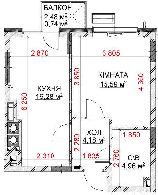 1-кімнатна 41.75 м² в ЖК Riverside від 31 500 грн/м², с. Погреби