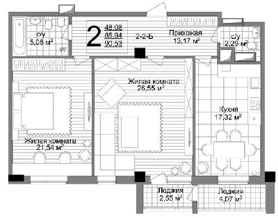 2-комнатная 90.53 м² в ЖК Люксембург от 45 050 грн/м², Харьков