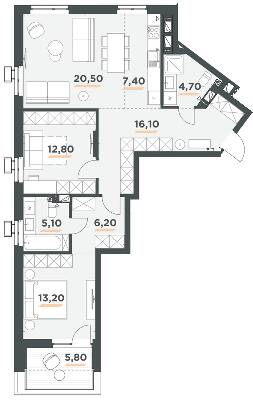 2-кімнатна 88.9 м² в ЖК 31 від 43 000 грн/м², Київ