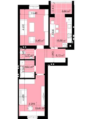 2-кімнатна 61.19 м² в ЖК Галицькі Вітражі від забудовника, м. Радехів