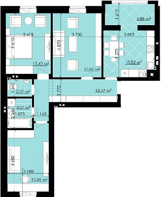 3-кімнатна 86.89 м² в ЖК Галицькі Вітражі від забудовника, м. Радехів