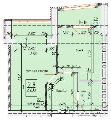 1-комнатная 51.9 м² в ЖК на ул. Петра Калнышевского от 14 500 грн/м², г. Кременчуг