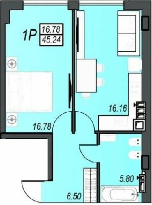 1-кімнатна 45.24 м² в ЖК Sunrise City від 23 350 грн/м², м. Чорноморск