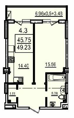 1-кімнатна 49.23 м² в Апарт-комплекс Каліпсо від 35 750 грн/м², Одеса