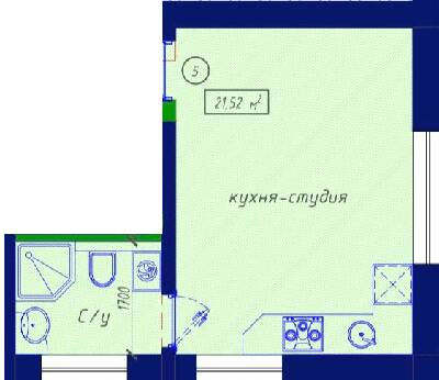 1-кімнатна 21.52 м² в ЖК Craft House від 20 700 грн/м², Одеса
