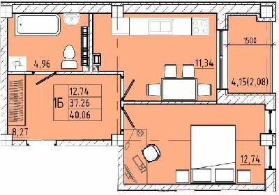 1-кімнатна 36.96 м² в ЖК Graf на Педагогічній від 35 200 грн/м², Одеса