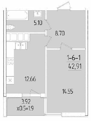 1-кімнатна 42.91 м² в ЖК KADORR City від 24 450 грн/м², Одеса