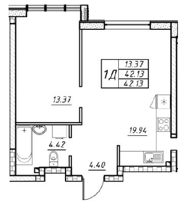 1-кімнатна 42.13 м² в ЖК Manhattan від 28 200 грн/м², Одеса