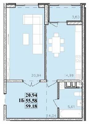 1-кімнатна 59.18 м² в ЖК Modern від 20 050 грн/м², Одеса