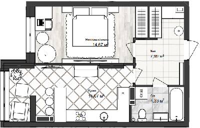 1-кімнатна 43.06 м² в ЖК Sea Town від 19 950 грн/м², Одеса
