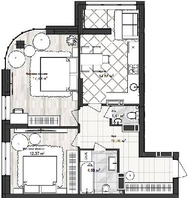 2-кімнатна 61.29 м² в ЖК Sea Town від 19 350 грн/м², Одеса